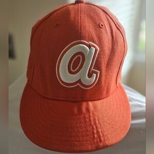 New Atlanta Braves Hat Sz 7 3/8 New Era 59Fifty Script “a” BP Orange Canvas